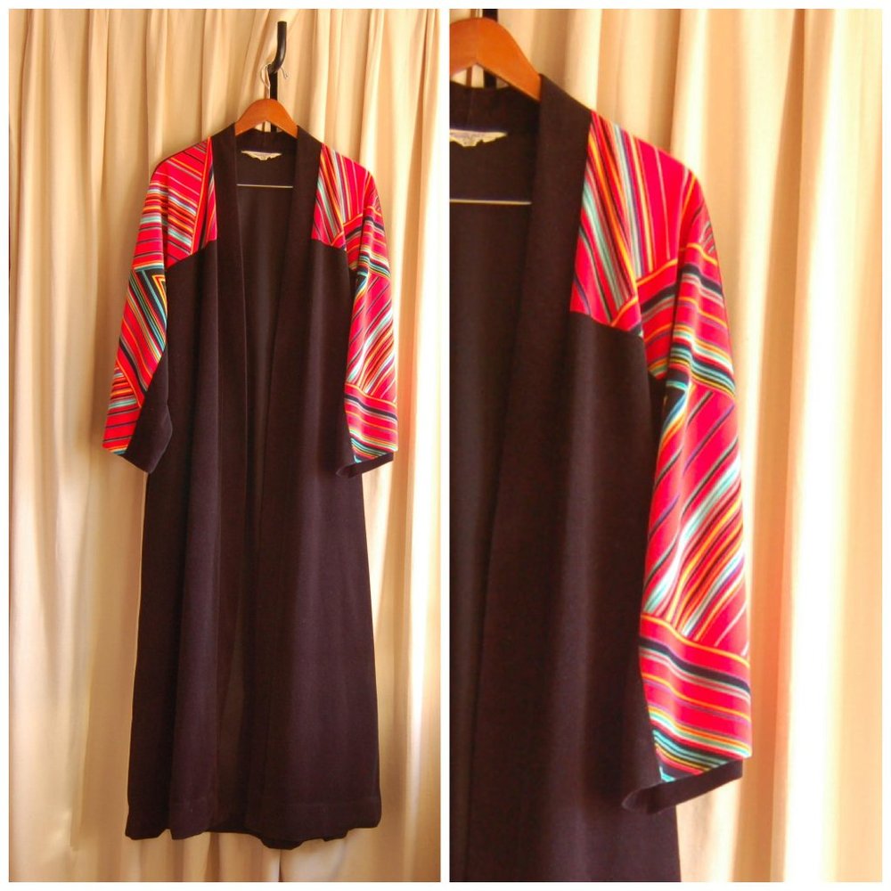 🌈 AWESOME ROBE! Vintage Technicolor Sleeve Dressing Gown 🌈 - Picture 5 of 6